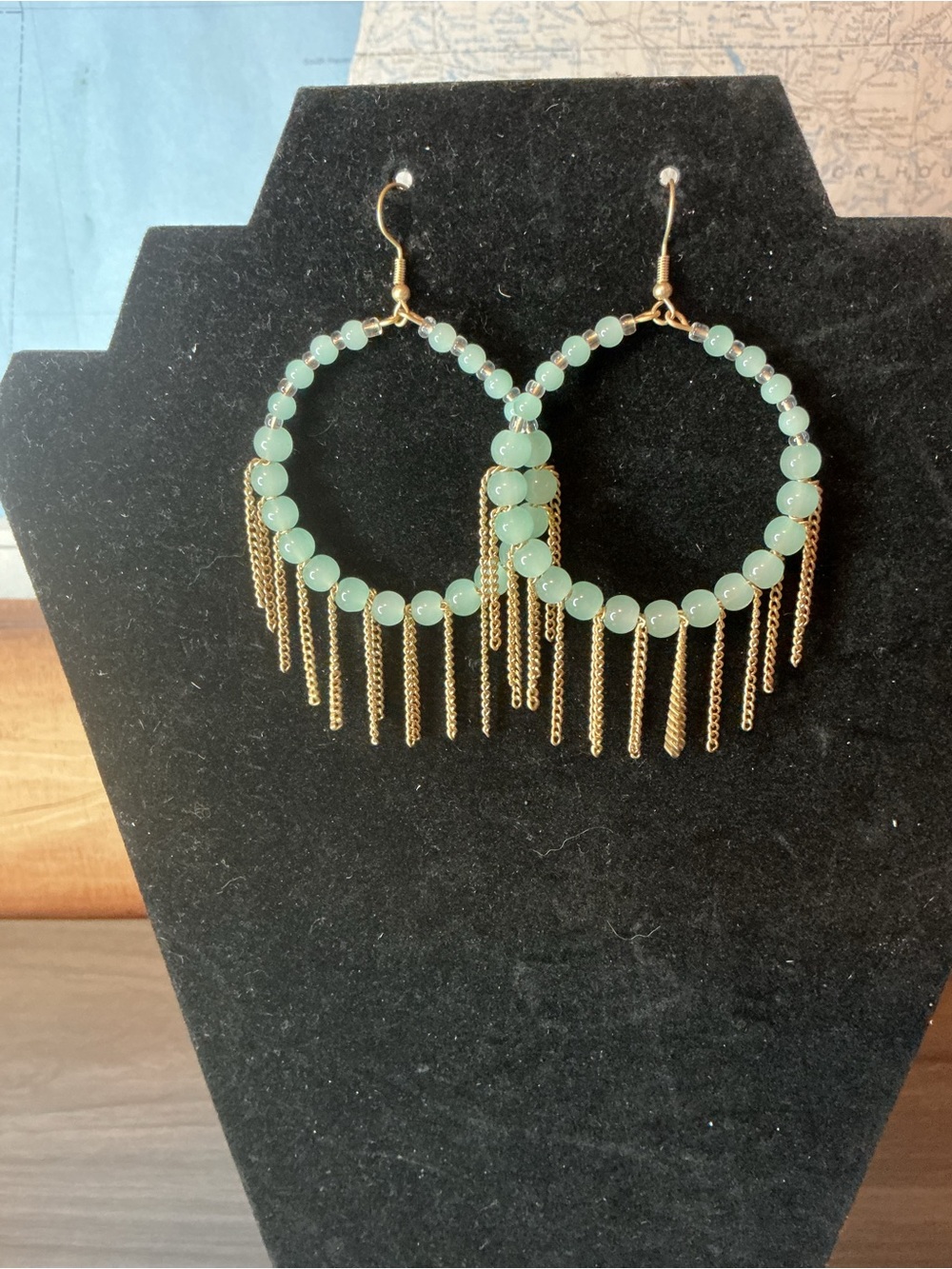 Plunder Gold & Mint Beaded Hoop Earrings NWT - Picture 5 of 7